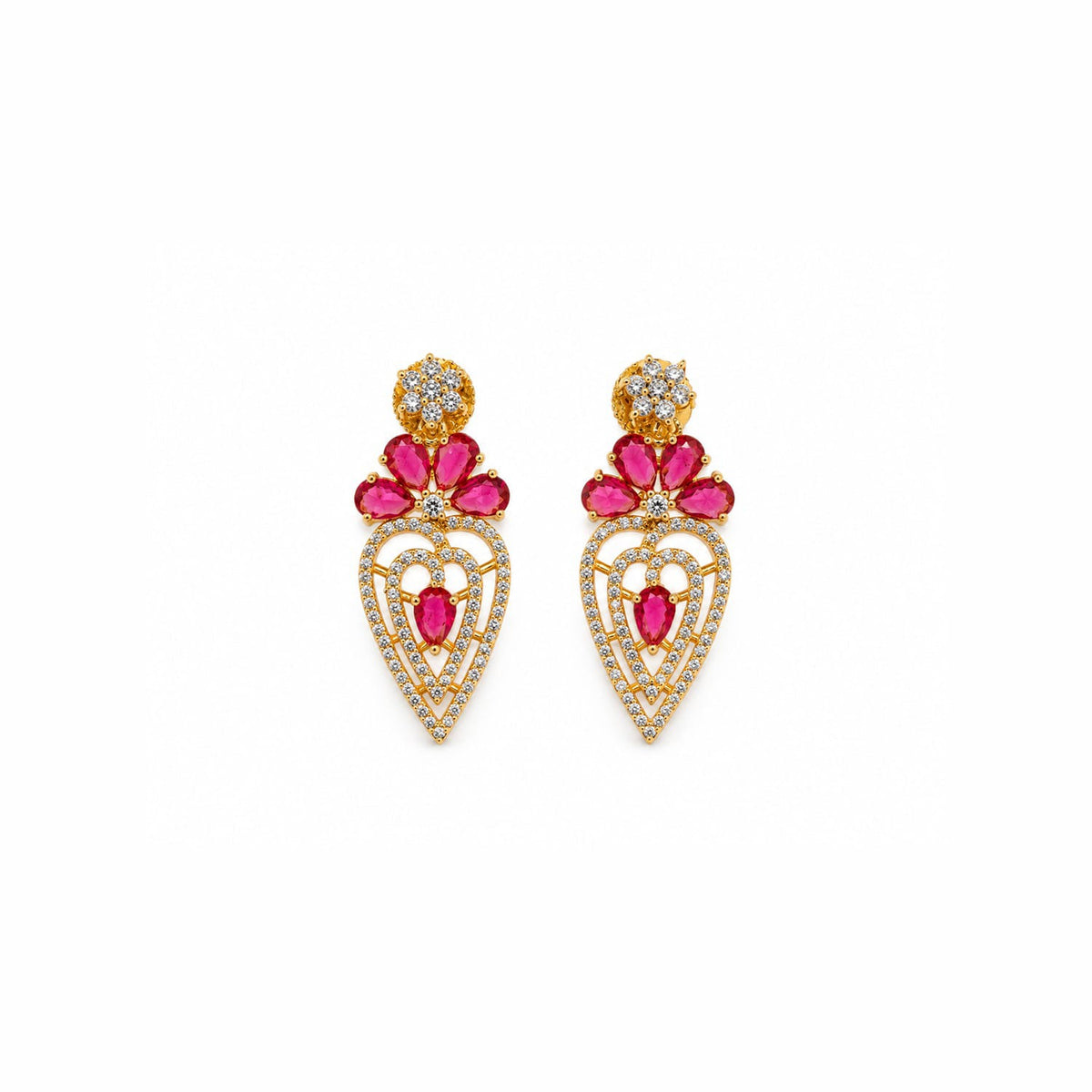 Gold Plated Red Stone Bridal Necklace Set