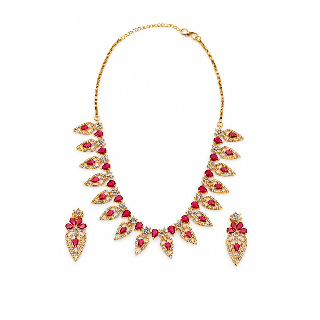 Gold Plated Red Stone Bridal Necklace Set