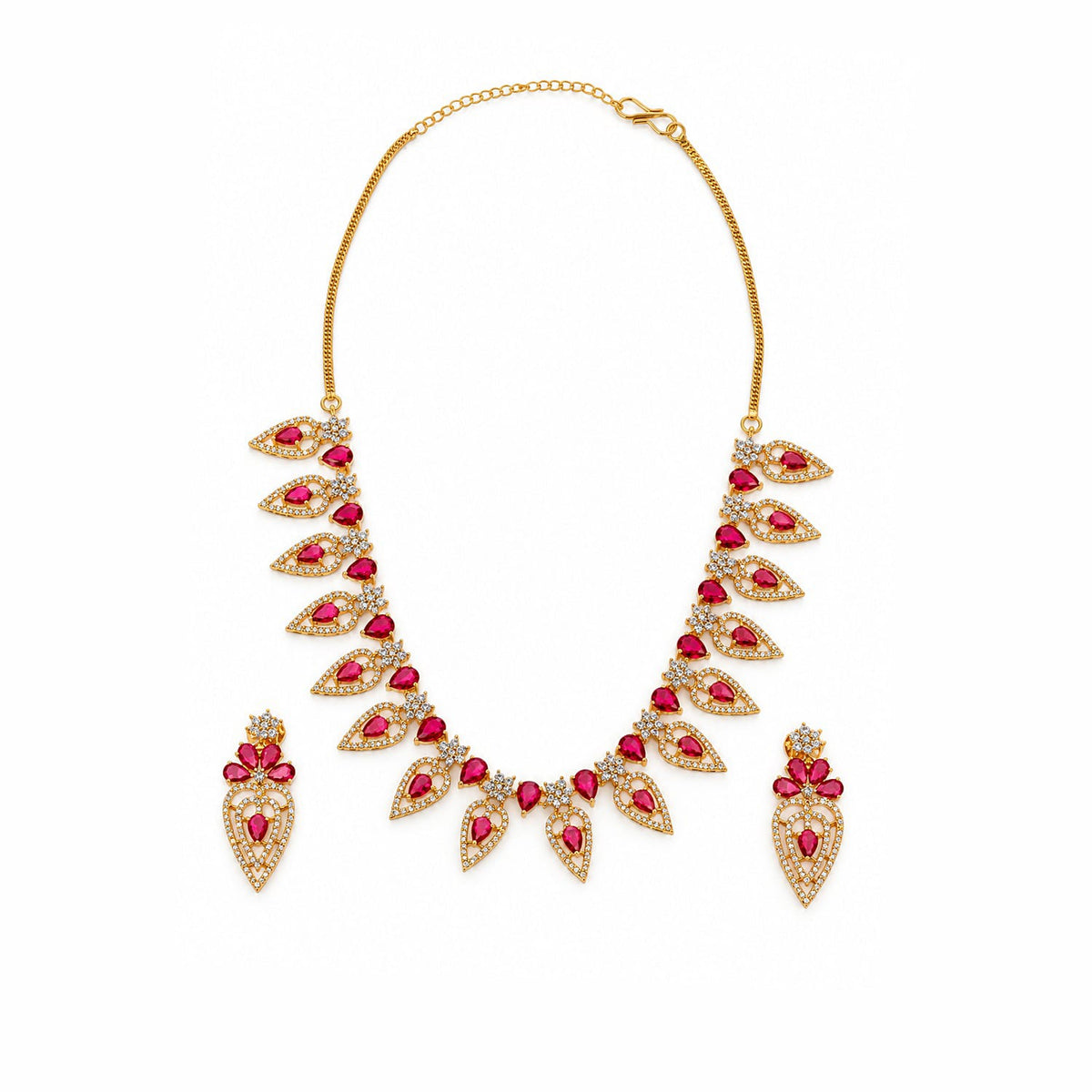 Gold Plated Red Stone Bridal Necklace Set