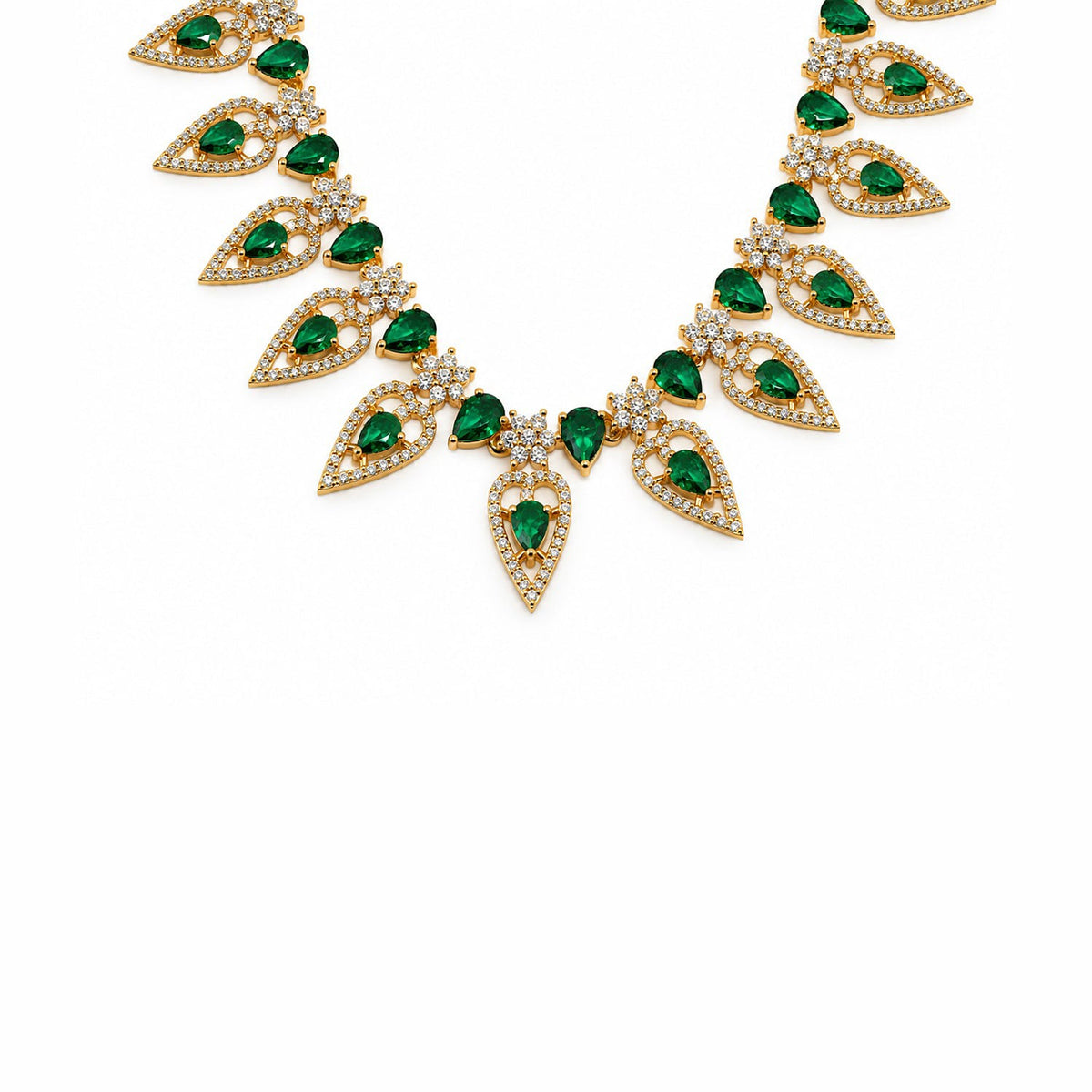 Green Stone Gold Plated Bridal Necklace Set