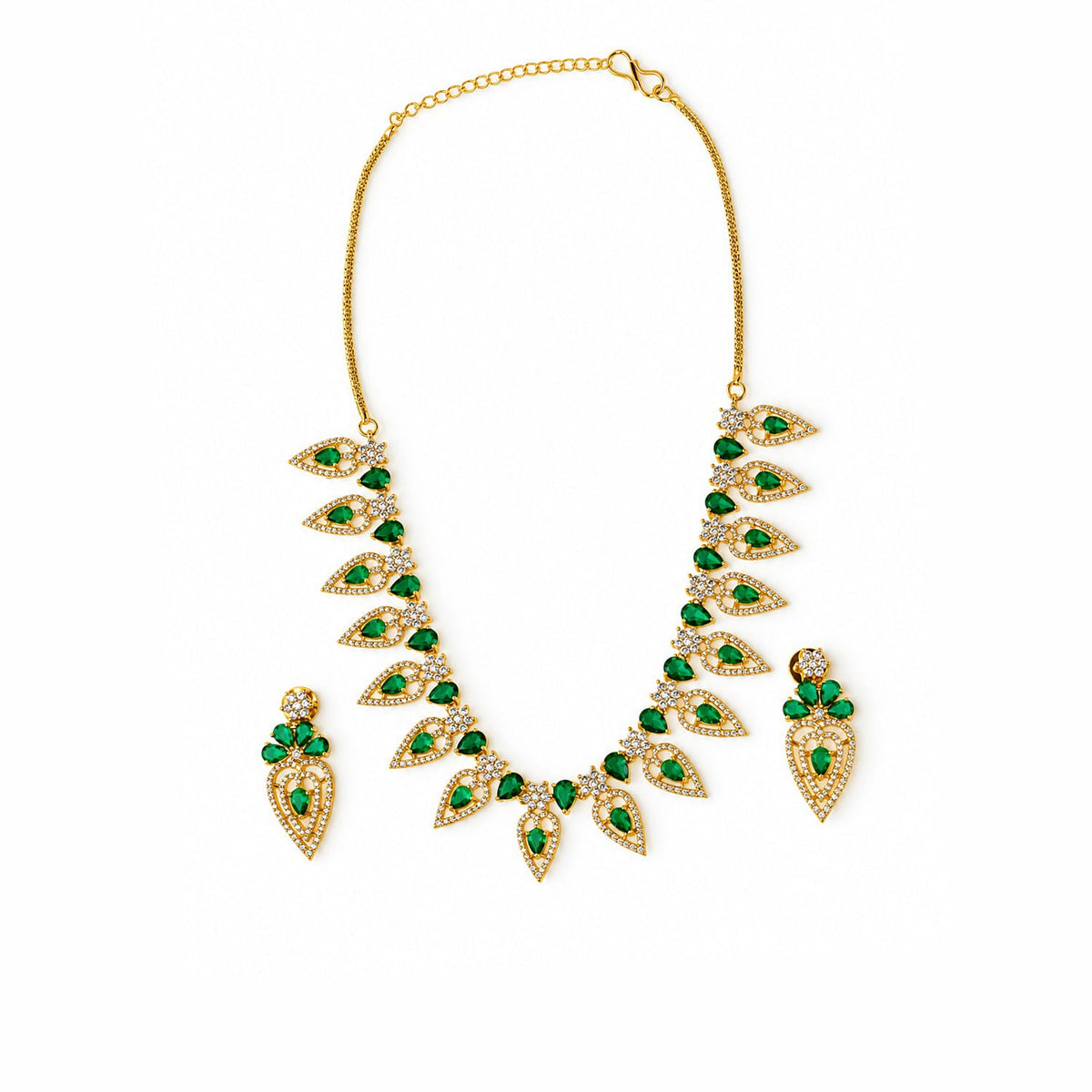 Green Stone Gold Plated Bridal Necklace Set