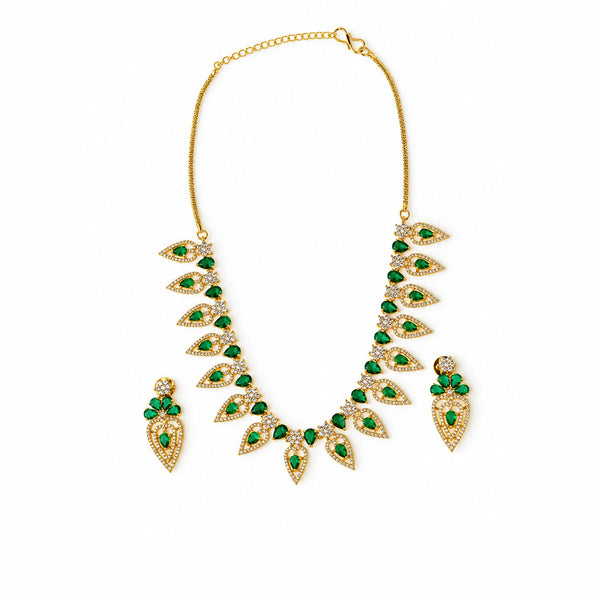 Green Stone Gold Plated Bridal Necklace Set