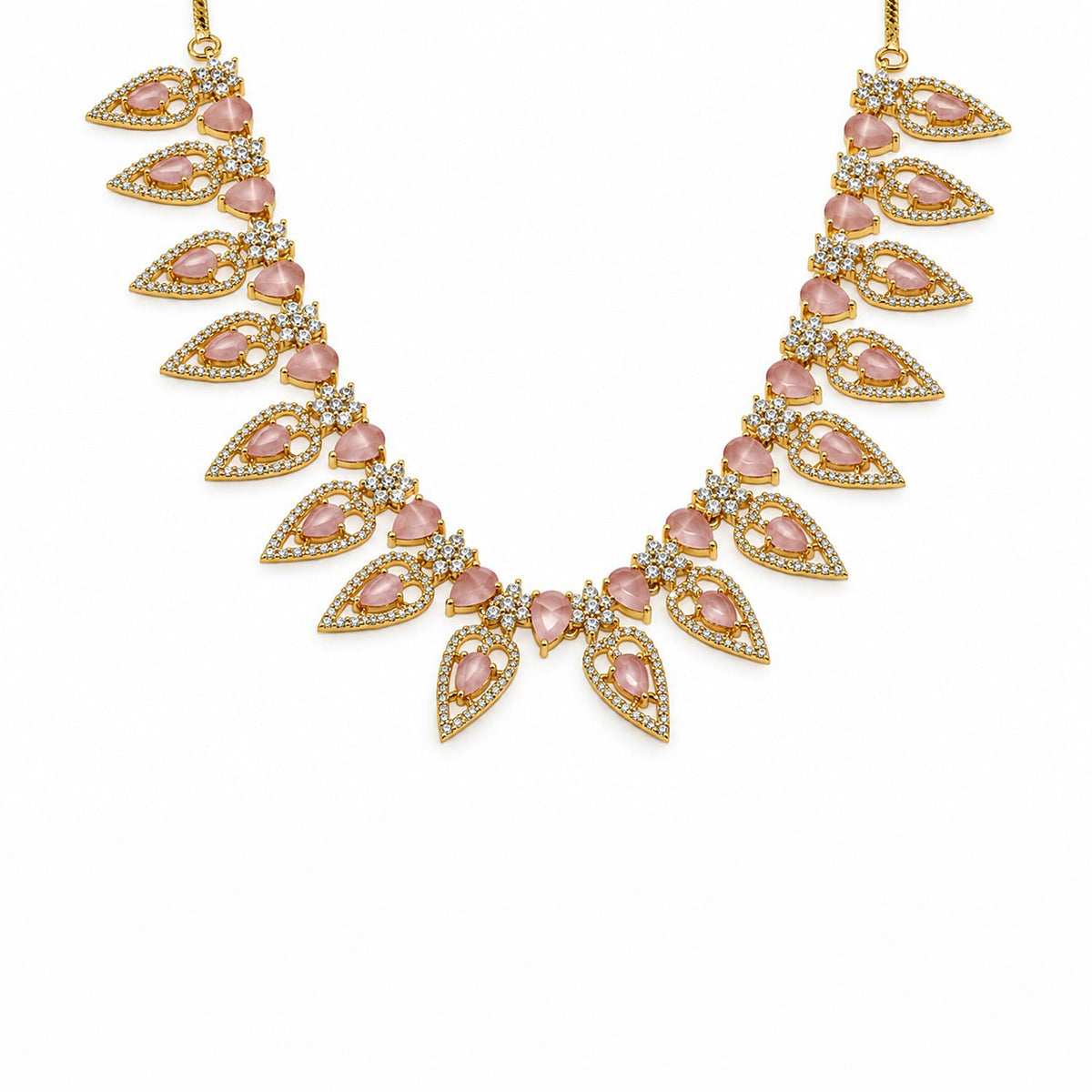 Gold Plated American Diamond (AD) Pink Stone Necklace Set