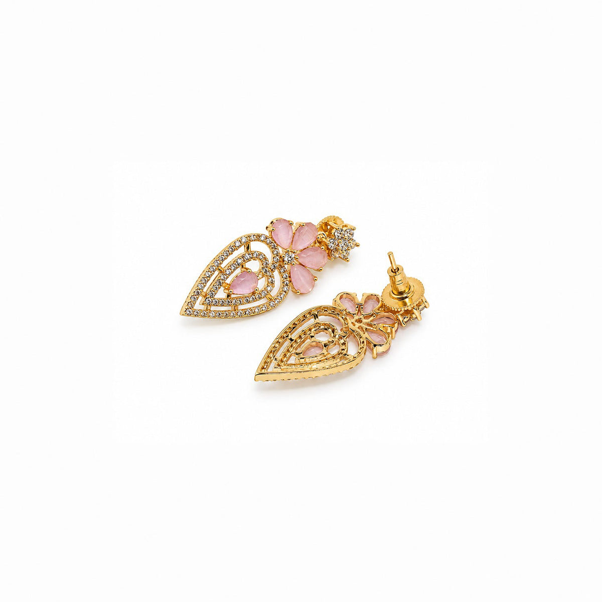 Gold Plated American Diamond (AD) Pink Stone Necklace Set