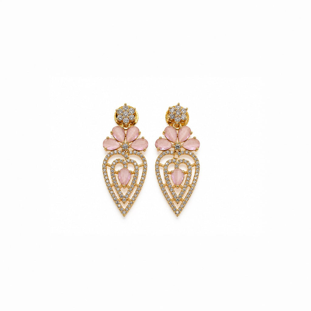Gold Plated American Diamond (AD) Pink Stone Necklace Set