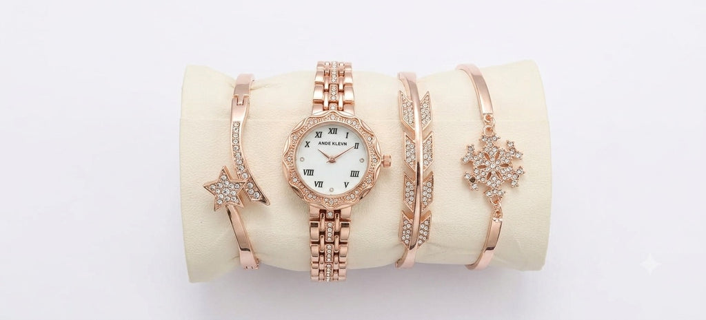 Elegant Rose Gold Women’s Watch &amp; Bracelet Gift Set