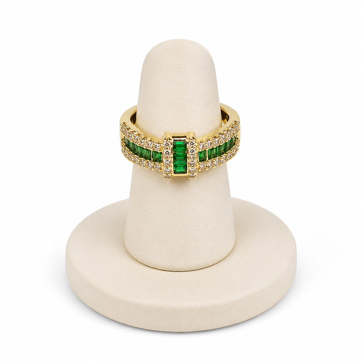 Emerald Luxe Gold-Tone Green Crystal Statement Ring for Women – Adjustable Cocktail & Party Ring