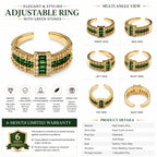 Emerald Luxe Gold-Tone Green Crystal Statement Ring for Women – Adjustable Cocktail & Party Ring