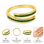 Emerald Glow Gold-Plated Adjustable Ring for Women – Green Cubic Zirconia Double Band Ring