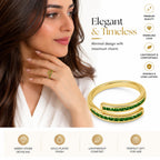 Emerald Glow Gold-Plated Adjustable Ring for Women – Green Cubic Zirconia Double Band Ring