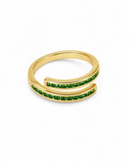 Emerald Glow Gold-Plated Adjustable Ring for Women – Green Cubic Zirconia Double Band Ring