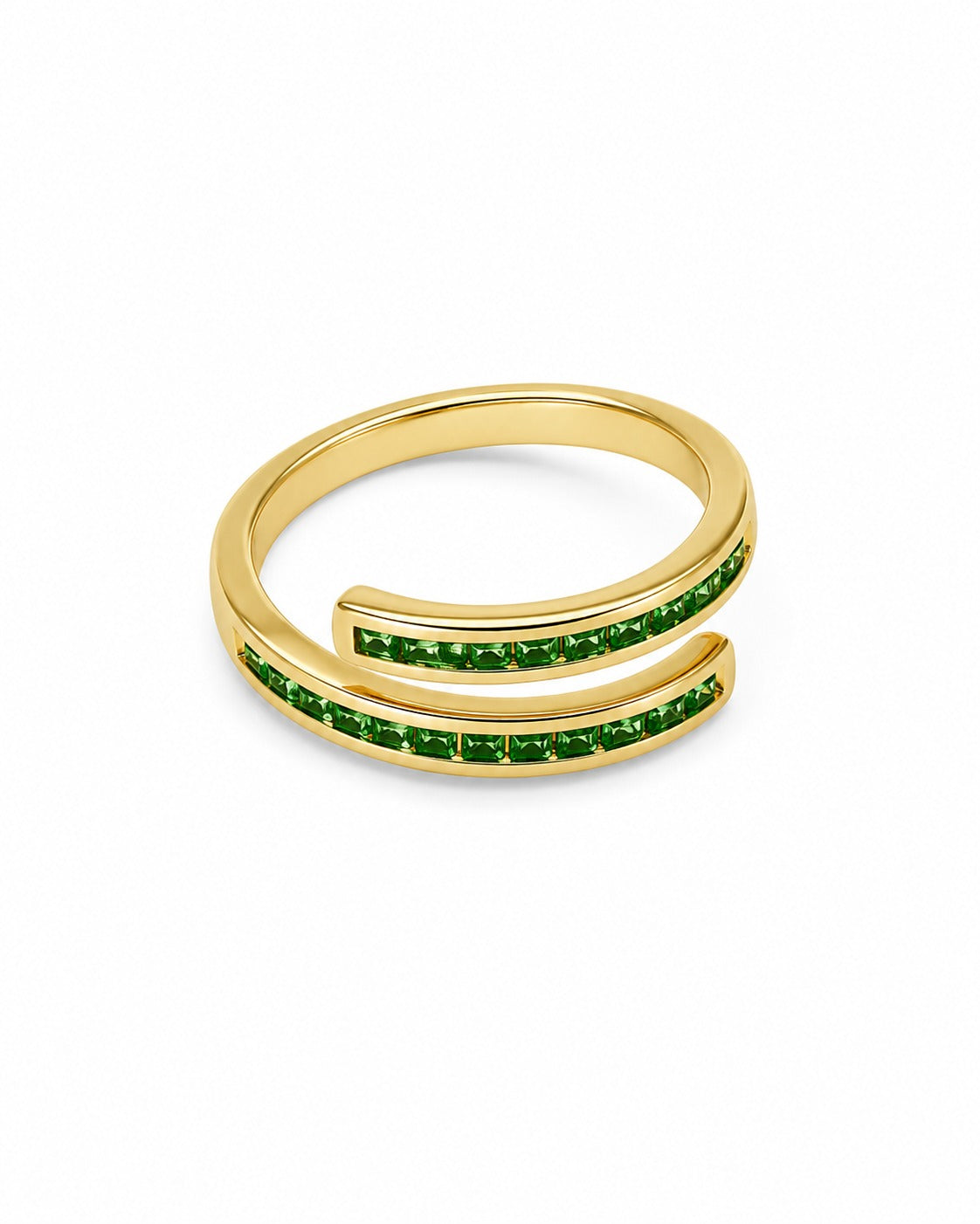 Emerald Glow Gold-Plated Adjustable Ring for Women – Green Cubic Zirconia Double Band Ring