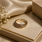 Golden Aura Gold-Plated Cubic Zirconia Double Band Ring for Women – Adjustable Statement Ring
