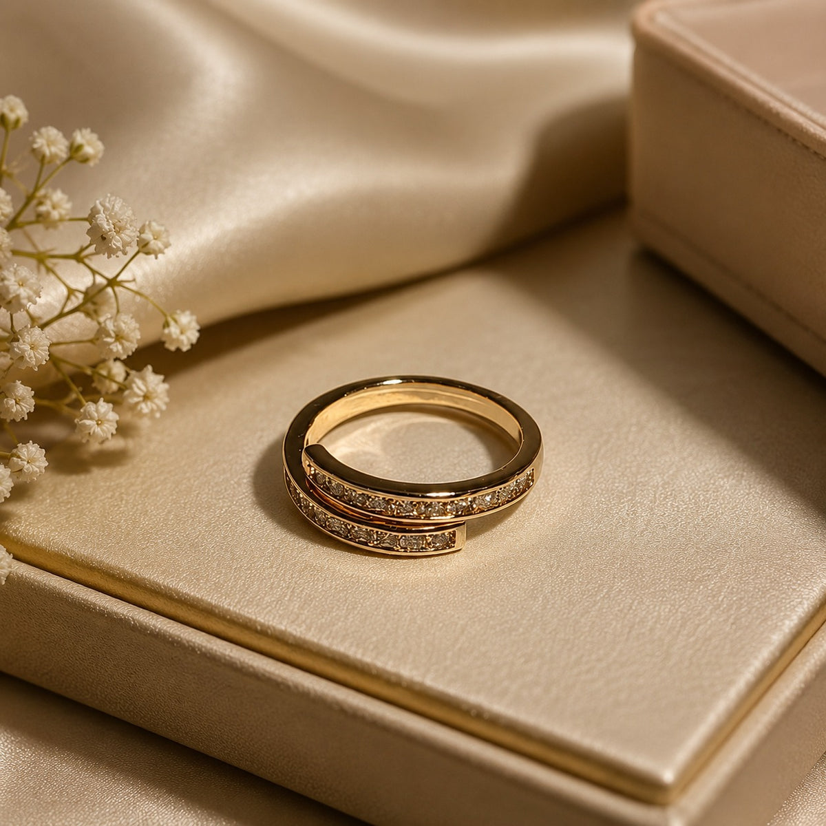 Golden Aura Gold-Plated Cubic Zirconia Double Band Ring for Women – Adjustable Statement Ring