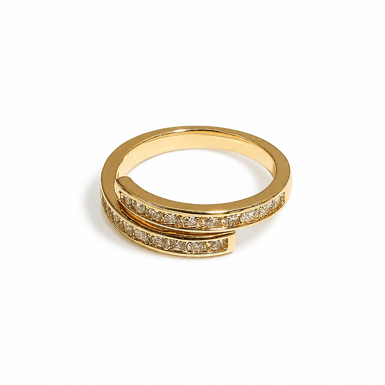 Golden Aura Gold-Plated Cubic Zirconia Double Band Ring for Women – Adjustable Statement Ring
