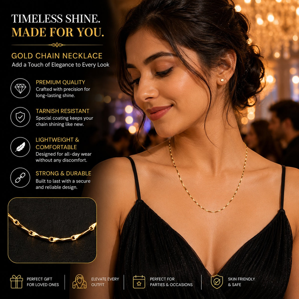 Golden Grace Gold-Plated Chain Necklace for Women – Minimalist Lightweight Everyday & Party Wear Jewellery