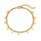 Golden Drops Gold-Plated Disc Charm Bracelet for Women – Double Layer Adjustable Minimalist Bracelet