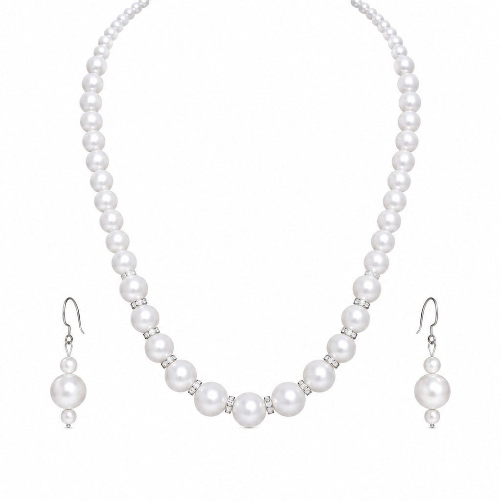 Pearl Elegance Classic White Pearl Necklace & Earrings Set for Women – Timeless Jewellery Set for Wedding & Party Wear