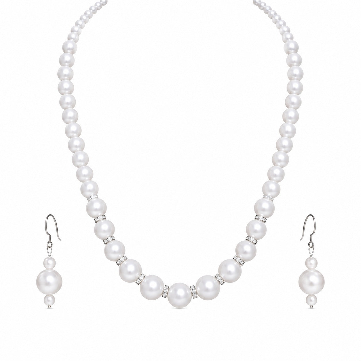 Pearl Elegance Classic White Pearl Necklace & Earrings Set for Women – Timeless Jewellery Set for Wedding & Party Wear