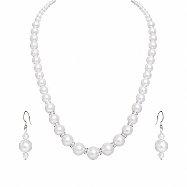 Pearl Elegance Classic White Pearl Necklace & Earrings Set for Women – Timeless Jewellery Set for Wedding & Party Wear