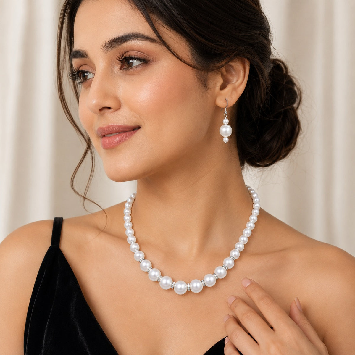 Pearl Elegance Classic White Pearl Necklace & Earrings Set for Women – Timeless Jewellery Set for Wedding & Party Wear