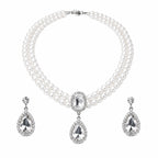 Royal Pearl Radiance Double-Layer Necklace & Crystal Drop Earrings Set for Women – Elegant Wedding & Party Jewellery