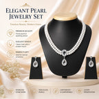 Royal Pearl Radiance Double-Layer Necklace & Crystal Drop Earrings Set for Women – Elegant Wedding & Party Jewellery