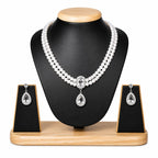 Royal Pearl Radiance Double-Layer Necklace & Crystal Drop Earrings Set for Women – Elegant Wedding & Party Jewellery