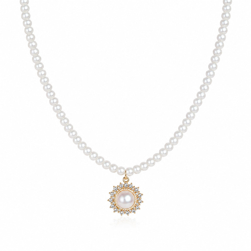 Pearl Royale Gold-Tone Sunburst Pendant Necklace for Women – Classic White Pearl Statement Necklace