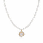Pearl Royale Gold-Tone Sunburst Pendant Necklace for Women – Classic White Pearl Statement Necklace