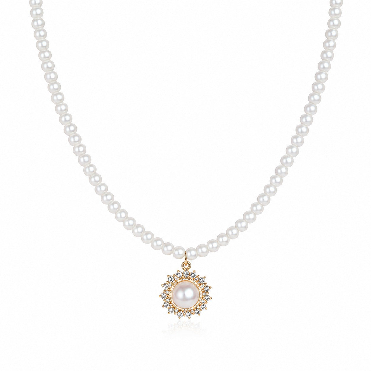 Pearl Royale Gold-Tone Sunburst Pendant Necklace for Women – Classic White Pearl Statement Necklace