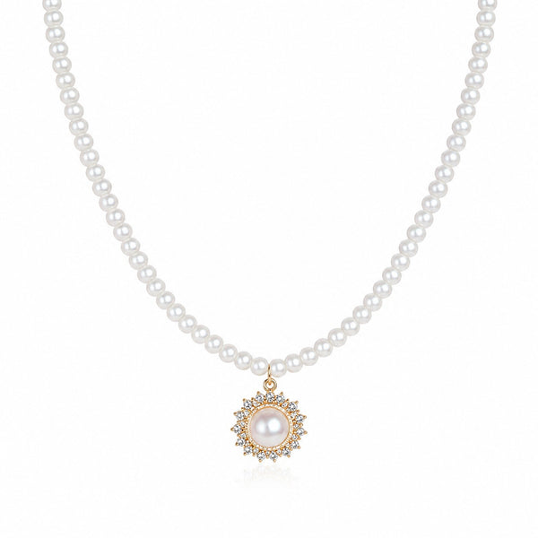 Pearl Royale Gold-Tone Sunburst Pendant Necklace for Women – Classic White Pearl Statement Necklace
