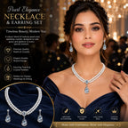 Pearl Luxe Double Strand Necklace & Crystal Teardrop Earrings Set for Women – Elegant Wedding & Party Jewellery