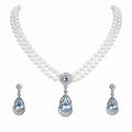 Pearl Luxe Double Strand Necklace & Crystal Teardrop Earrings Set for Women