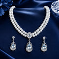 Pearl Luxe Double Strand Necklace & Crystal Teardrop Earrings Set for Women – Elegant Wedding & Party Jewellery