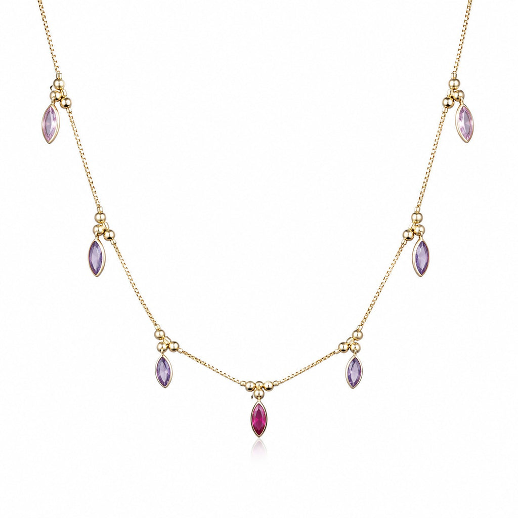 Amethyst Drop Gold-Tone Necklace for Women – Purple Crystal Charm Necklace for Party & Daily Wear