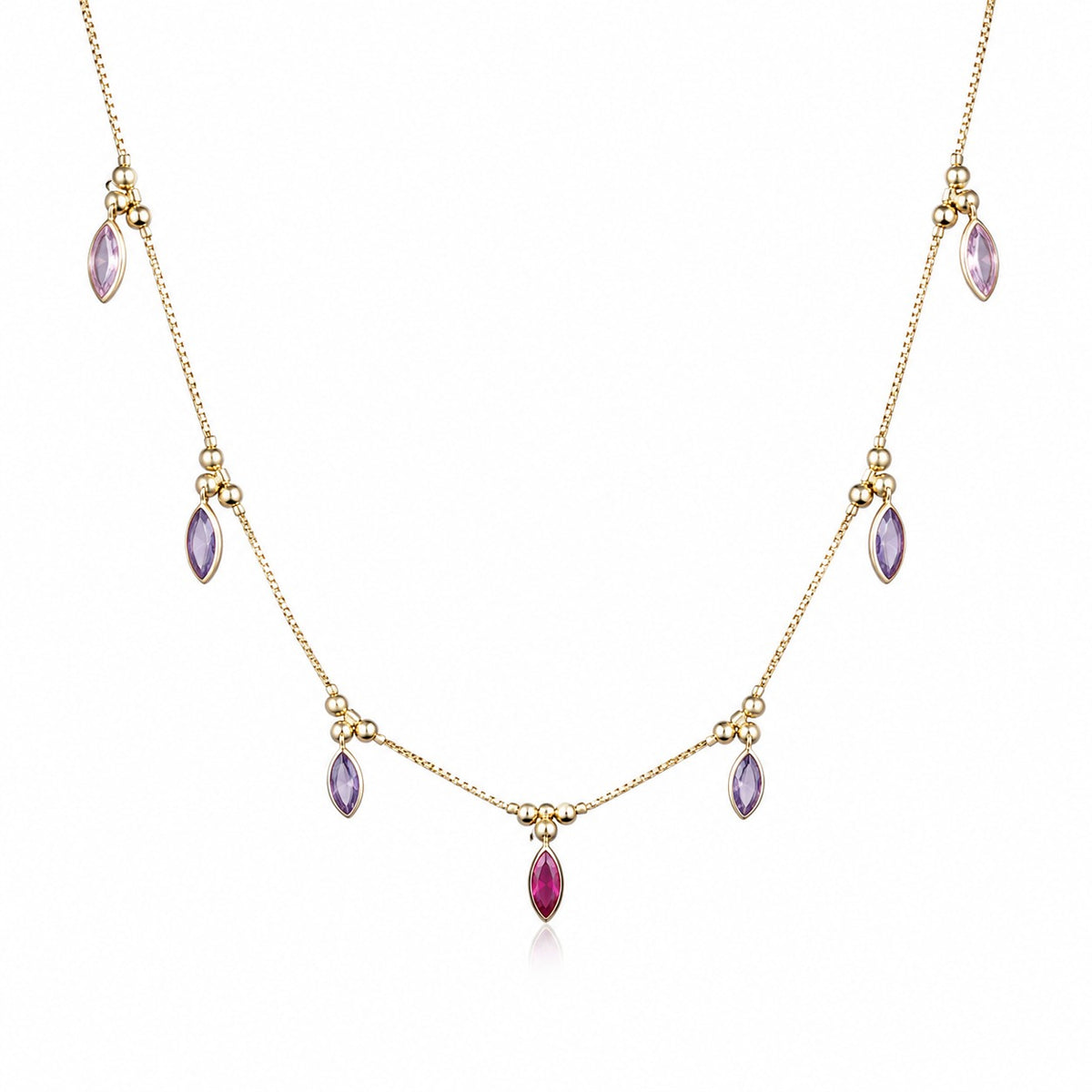 Amethyst Drop Gold-Tone Necklace for Women – Purple Crystal Charm Necklace for Party & Daily Wear