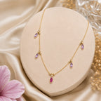 Amethyst Drop Gold-Tone Necklace for Women – Purple Crystal Charm Necklace for Party & Daily Wear