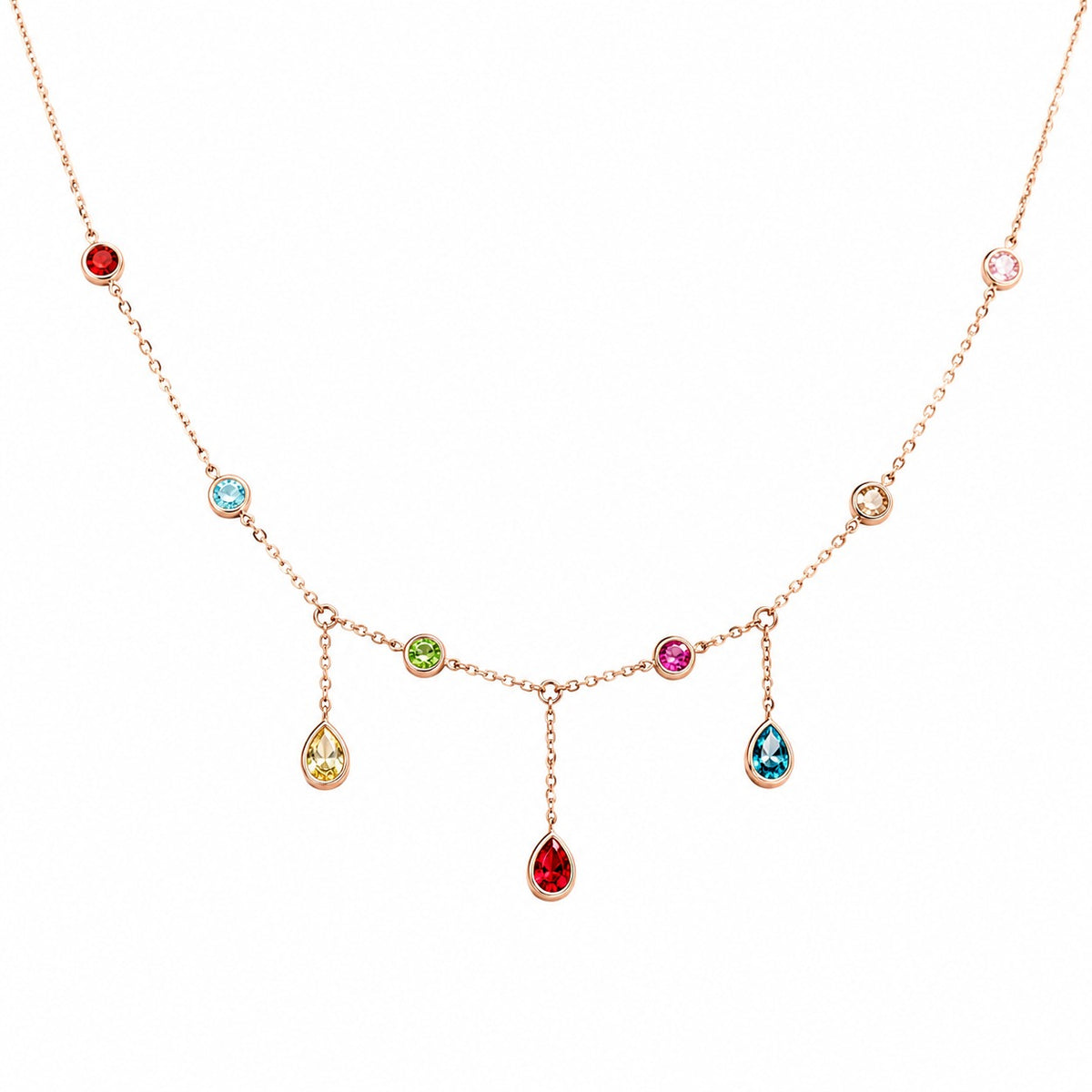 Rainbow Radiance Gold-Tone Multicolor Crystal Drop Necklace for Women – Colorful Statement & Party Wear Necklace