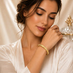 Golden Radiance Crystal Studded Bangle for Women – Elegant Gold-Tone Ribbed Kada Bracelet for Party & Daily Wear