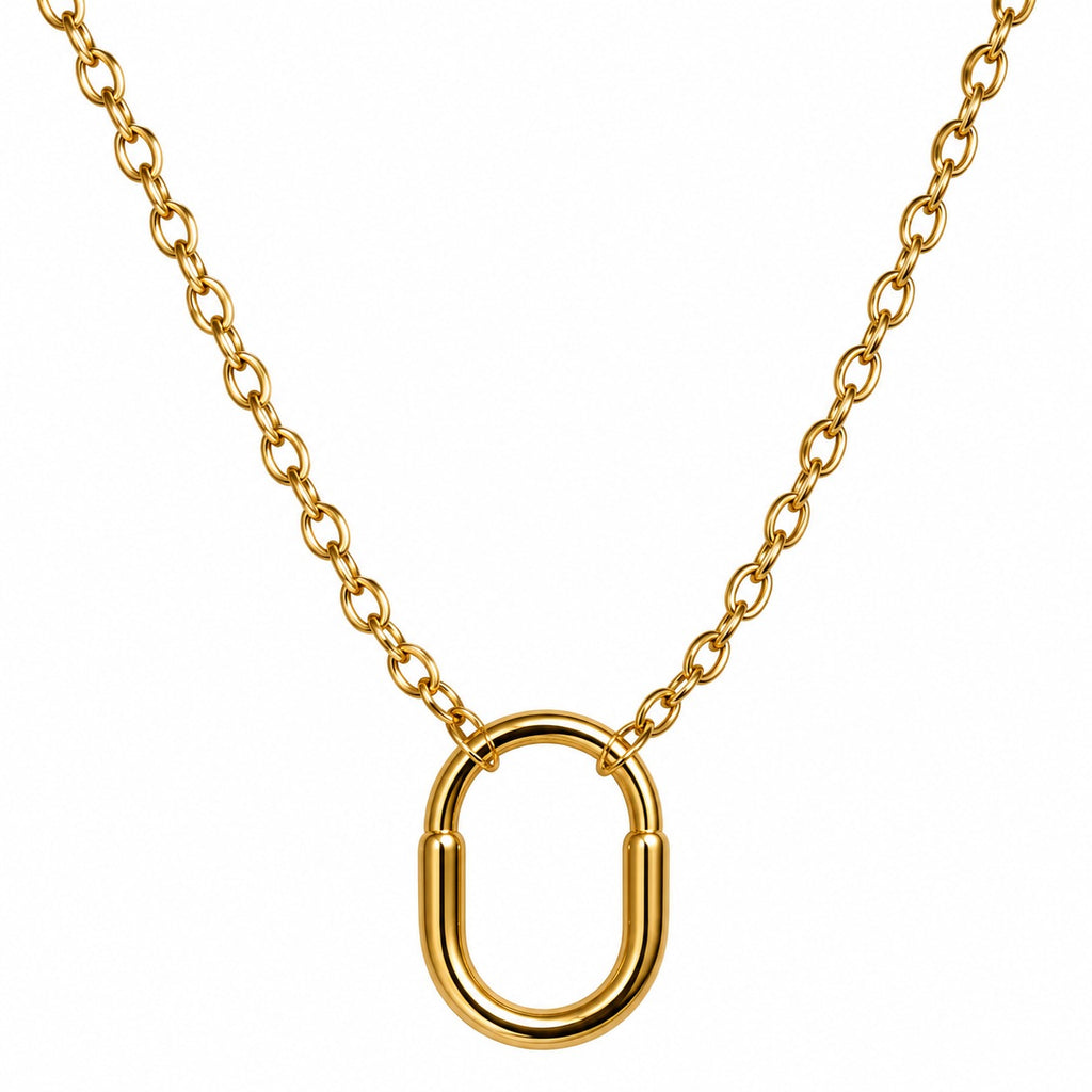 old Link Gold-Tone Oval Pendant Chain Necklace for Women – Modern Statement Fashion Jewellery