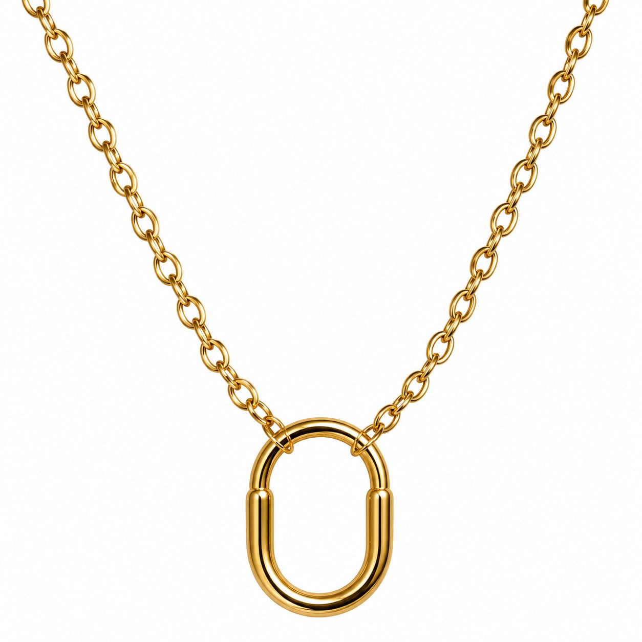 old Link Gold-Tone Oval Pendant Chain Necklace for Women – Modern Statement Fashion Jewellery