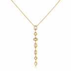 Golden Cascade Crystal Drop Necklace for Women – Elegant Y-Shaped Gold-Tone Pendant Necklace for Party & Wedding Wear