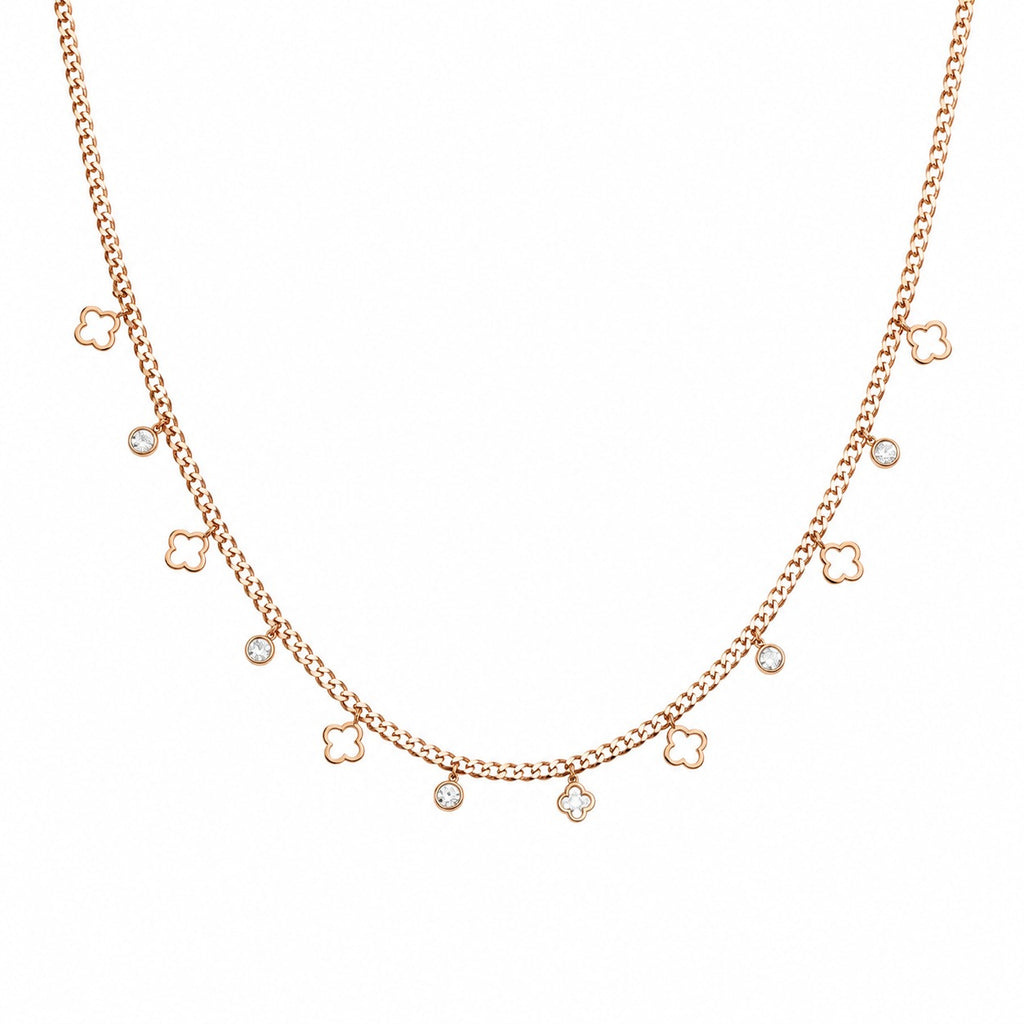 Clover Charm Gold-Tone Necklace for Women – Minimal Crystal Station Chain for Daily Wear & Gifting