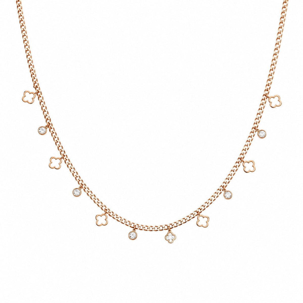 Clover Charm Gold-Tone Necklace for Women – Minimal Crystal Station Chain for Daily Wear & Gifting