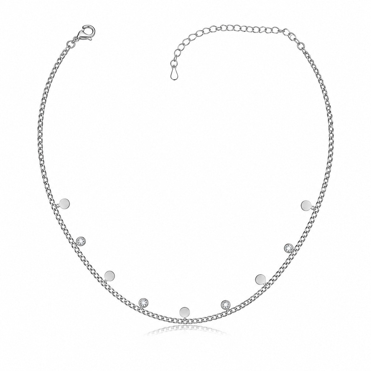 Luna Sparkle Silver-Tone Disc & Crystal Station Necklace for Women – Minimal Adjustable Daily Wear Chain