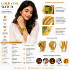 Emerald Glow Gold-Plated Coil Watch for Women – Green Dial Crystal Studded Stretchable Bracelet Watch