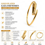 Gold-Plated Nail Kada for Women – Sparkling CZ Stone Openable & Adjustable Bangle Bracelet