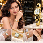 RENOS Luxury Gold-Tone Bracelet Watch for Women – Elegant Square Dial Quartz Chain Wrist Watch