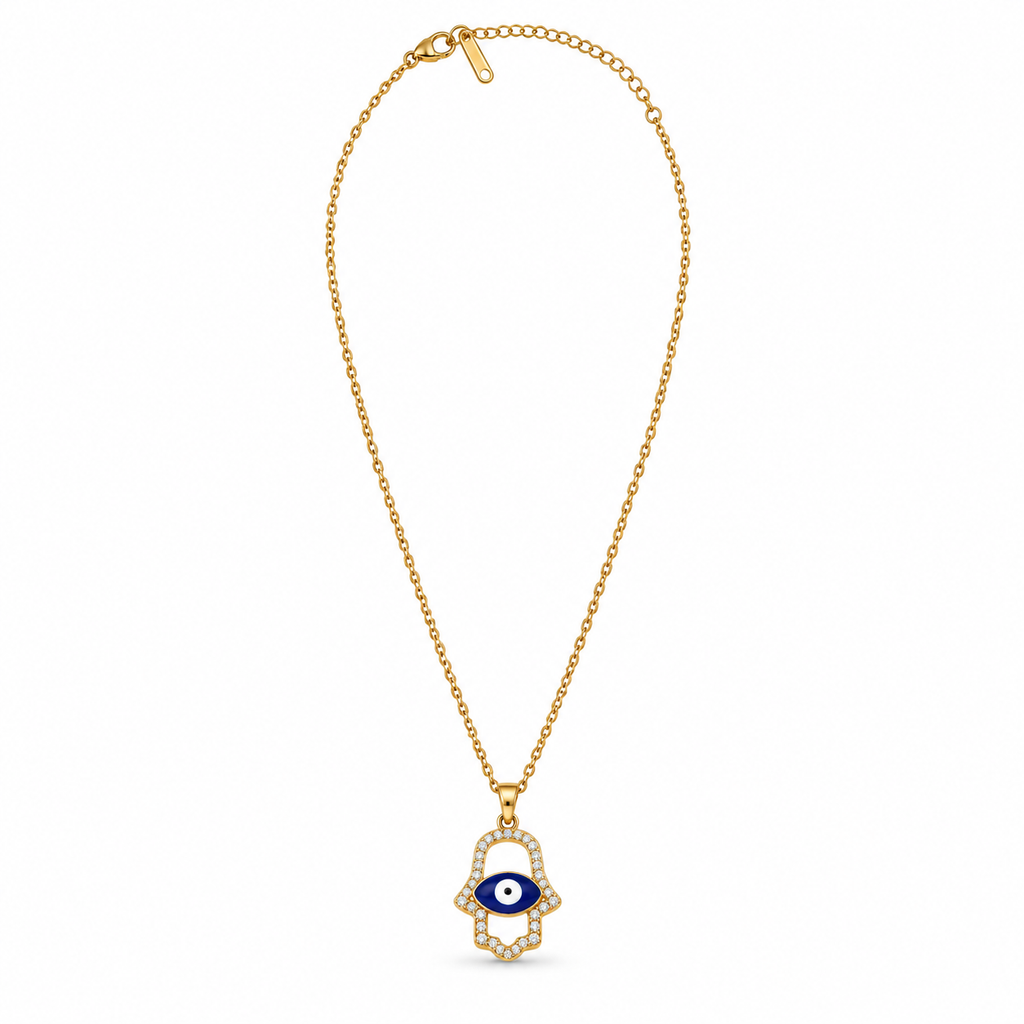 Gold Hamsa Evil Eye Pendant Necklace